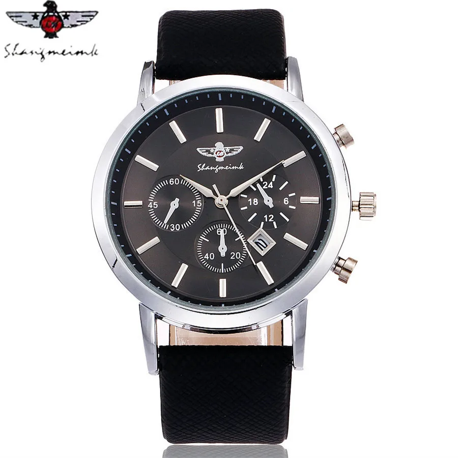 

SHANGMEIMK Fashion Watches Luxury Brand Men Calendar Business Watch Casual Leather Strap Quartz Wristwatches Relogio Masculino