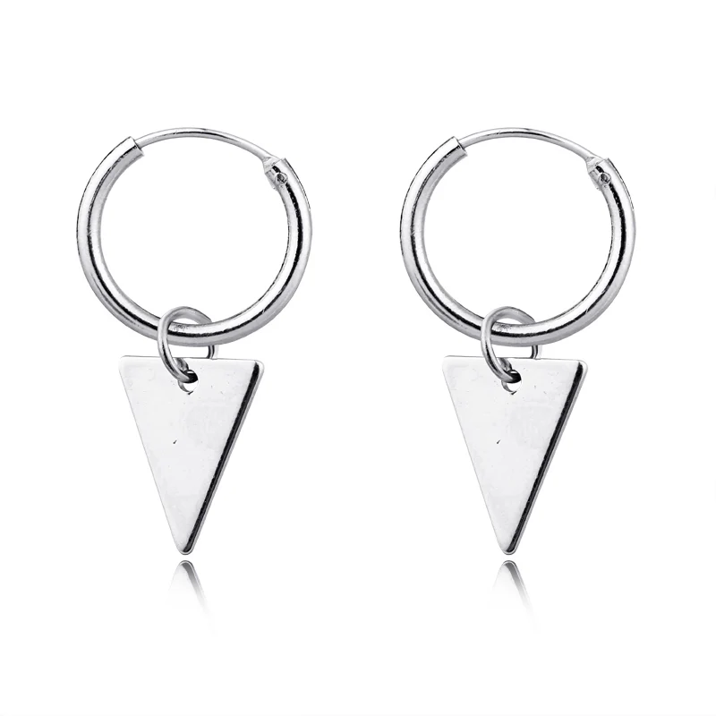 

1 Pair Simple Brightly Personality Triangle Small Hoop Earrings With Pendant Silver Color Earring For Women Jewelry E801-T2-5