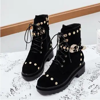 

High Quality Women Shoes Woman Boots Ankle Boots Leather Fashion Motorcycle Boots 2019 Winter New Plus Velvet Warm Boots X55