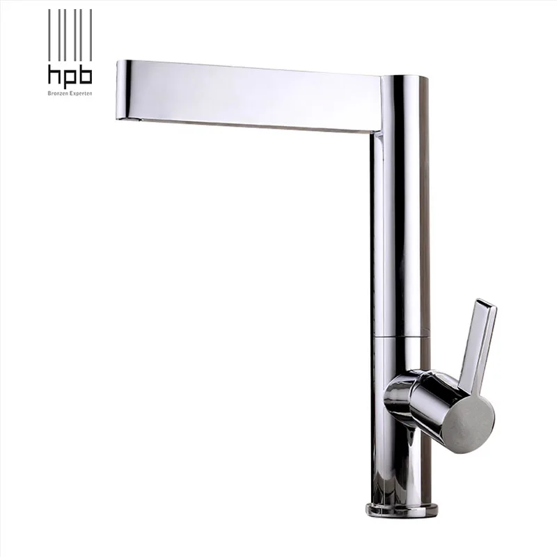HPB Brass Kitchen Faucet Bathroom Sink Basin Mixer Tap Deck Mounted Single Hole Hot and Cold Water Swivel  Spout Chrome HP4016