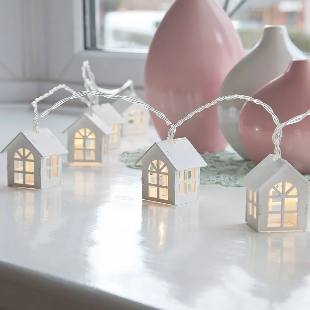 

European Style House Shape Battery Power Fairy String Light Wall Window Garden Christmas Decoration Party String Lamp