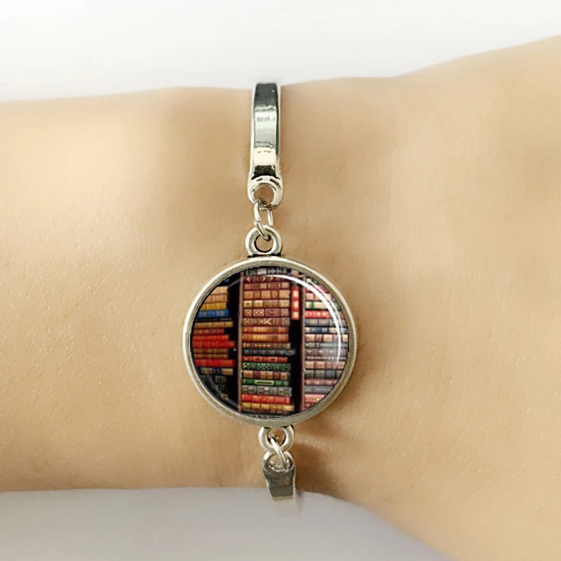 SUTEYI كتاب سوار مكتبة مجوهرات خزانة Bibliophile مكتبة كتاب عاشق الجرذان الزجاج كابوشون قبة الفضة أساور