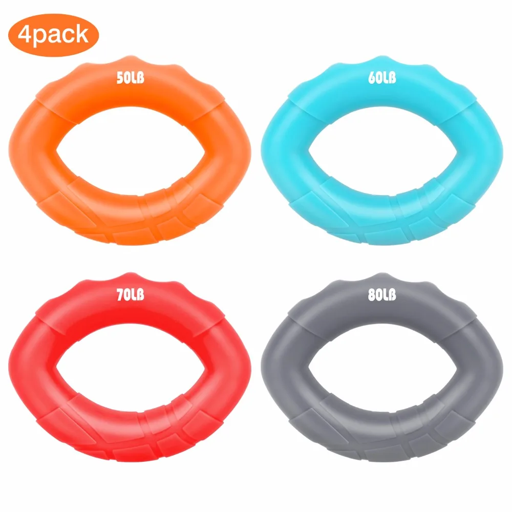 

Hand Strengthener Grip Rings, 4 Pack (50-60-70-80 LB) Oval Ergonomic Soft Silicone Forearm Grip Exerciser Strengthen for Stress