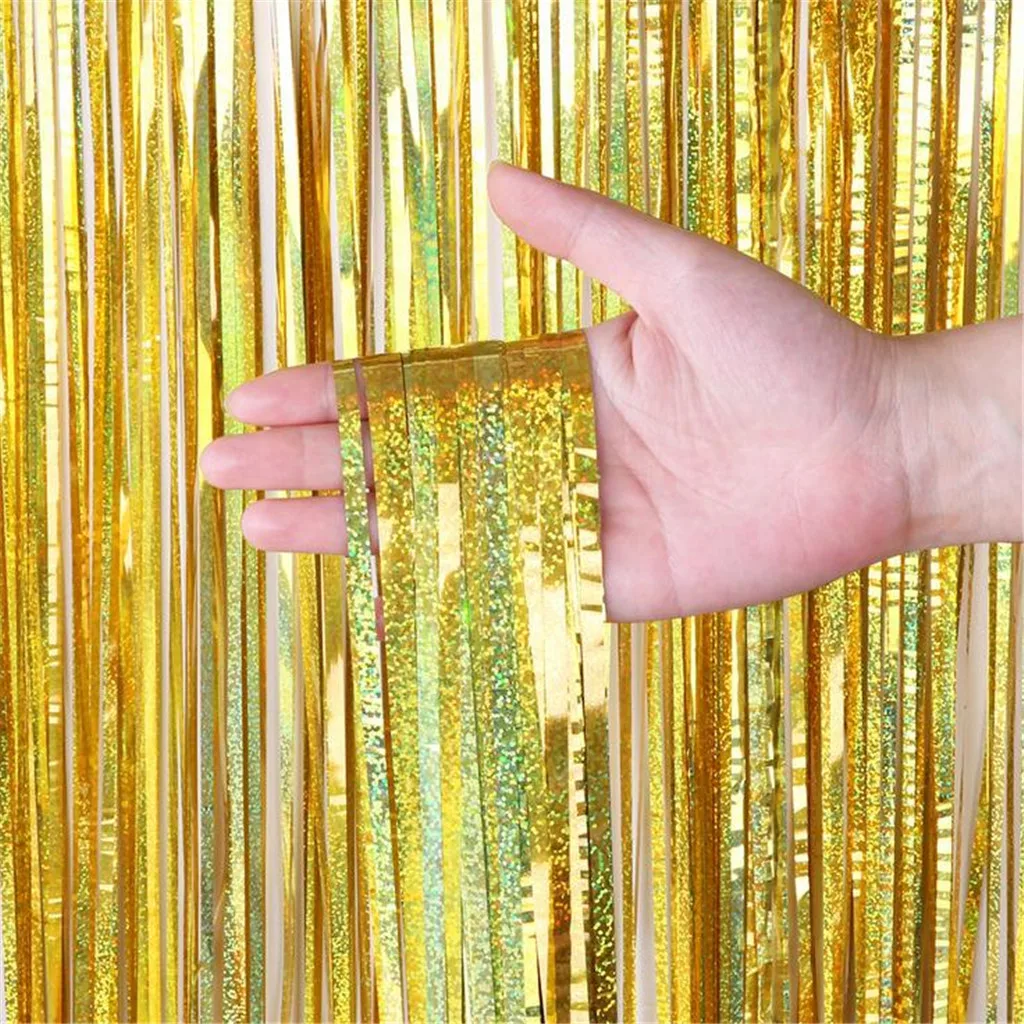 

1Pcs Aluminum Foil Curtains Backdrop Chrome Metal Shimmer Curtain Birthday Wedding Party Festival Anniversary Perfect Decoration