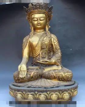 

Free shipping S00289 18"Marked Chinese Bronze Gilt Kwan-yin Guanyin Buddha Statue