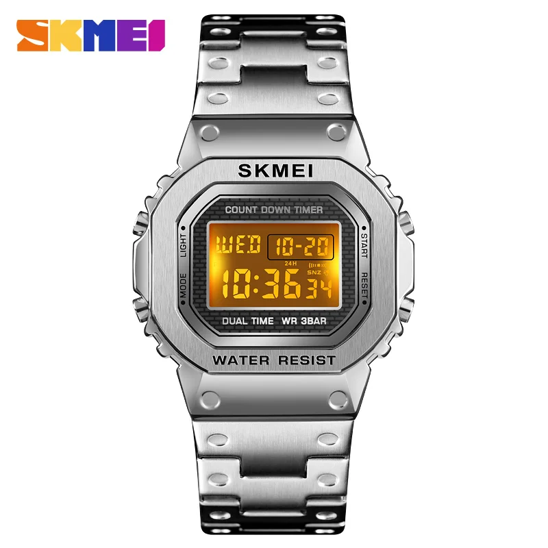 Men Watch Outdoor Sport Wristwatch Top Brand Skmei Alarm Clock Stainless Steel Countdown Digital-2