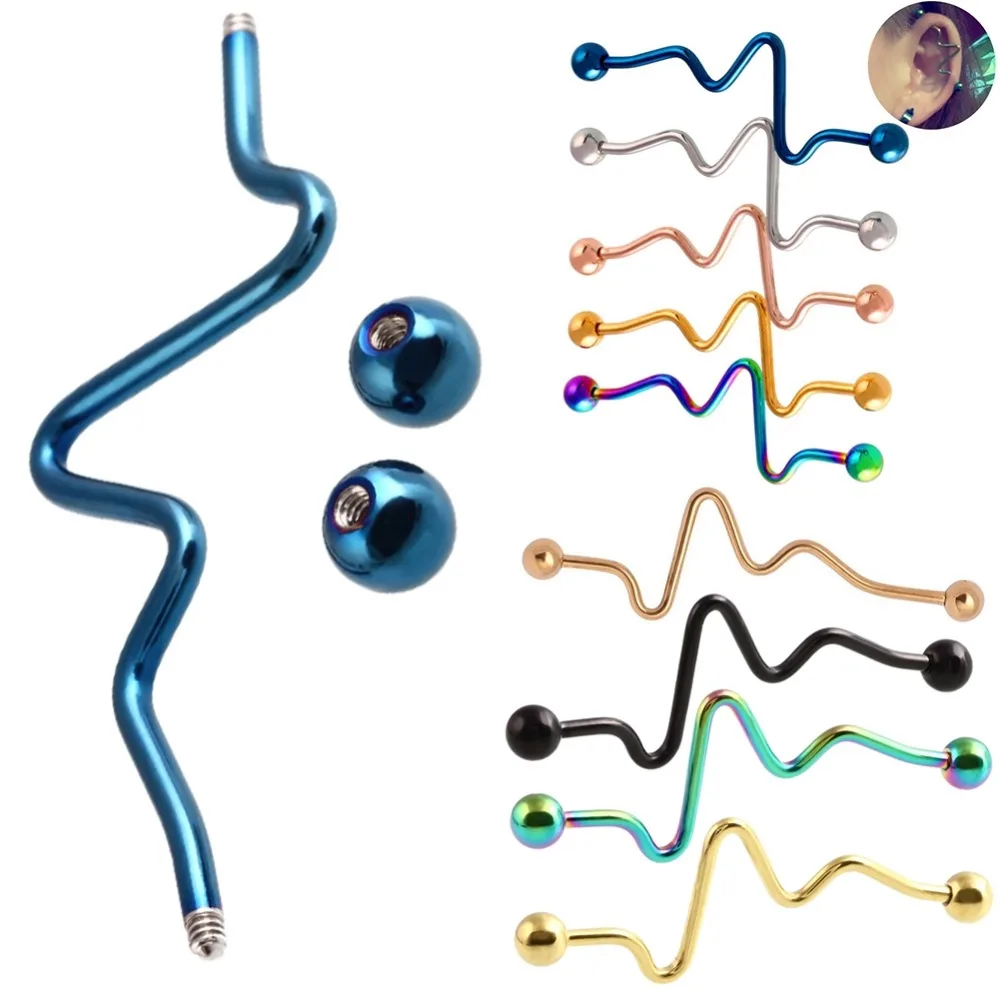 1pcs New Double Spiral Twister Barbell Stud Ear Ring Piercing Nose