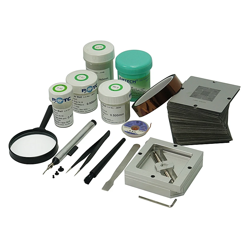 

BGA Stencils 184Pcs Template Reballing Station Solder Balls Flux Paste Kit 90MM For Laptop Desktop Chip