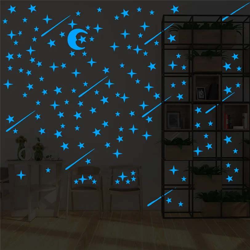 Us 5 01 41 Off Moon Stars Glow In The Dark Star Wall Stickers Round Stars Moon Dot Luminous Wallpaper For Kid Room Home Ceiling Wall Decor 8d26 In