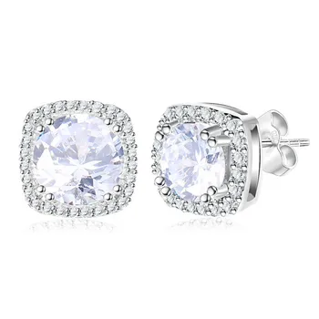 

Classic Stud Earrings For Women S925 Sterling Silver Fine Jewelry Square Stone Cubic Zirconia Simple Brincos Bijoux Femme