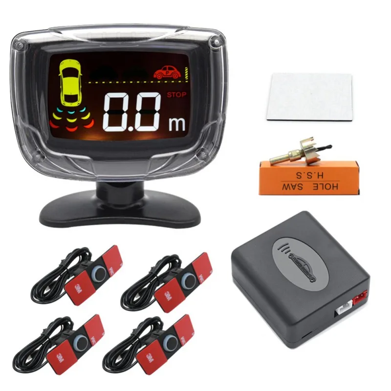

2019 Car Parking Sensor Set LED/LCD/Buzzer 4 Flat Reverse Display Parking Sensor Kit 16mm 12V Backup Radar Monitor System