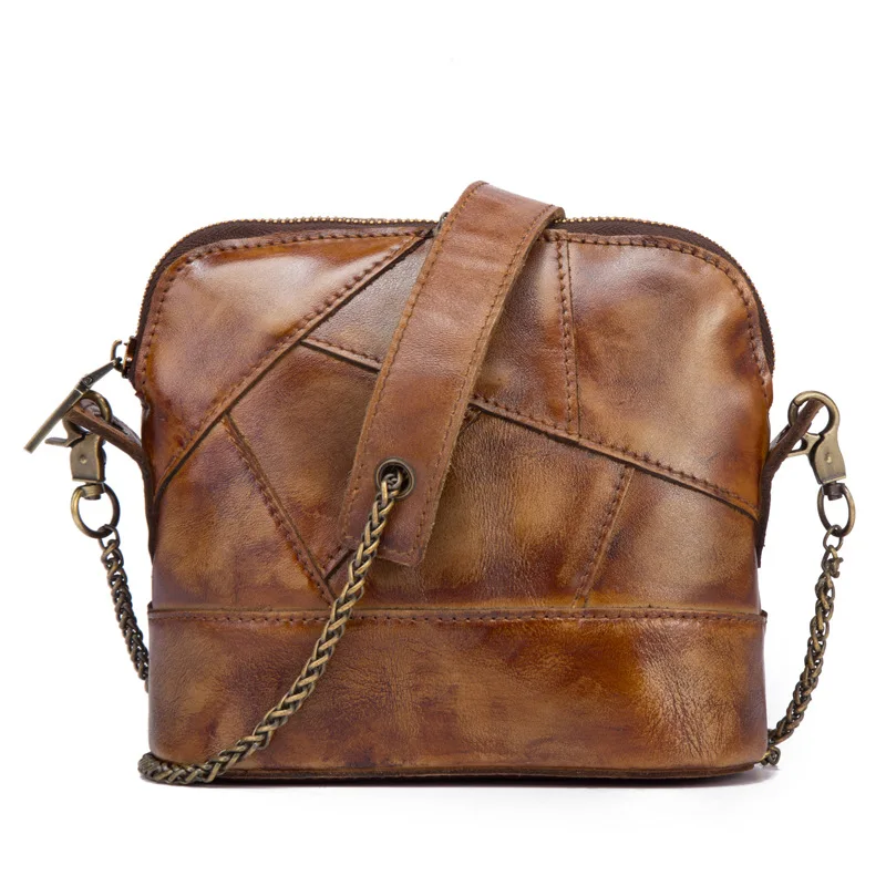 

Genuine leather Crossbody Bags Women Vinatge Patchwork Women Bag Shell Handbags High Quality Retro Chain Ladies Messenger Bag