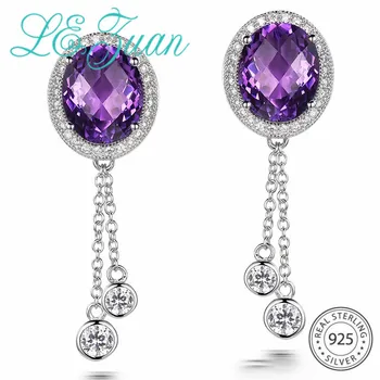 

L&zuan 9.1ct Natural Amethyst Earrings Real 925 Sterling Silver Jewelry Checkerboard Gemstone Earrings For Women Christmas Gift