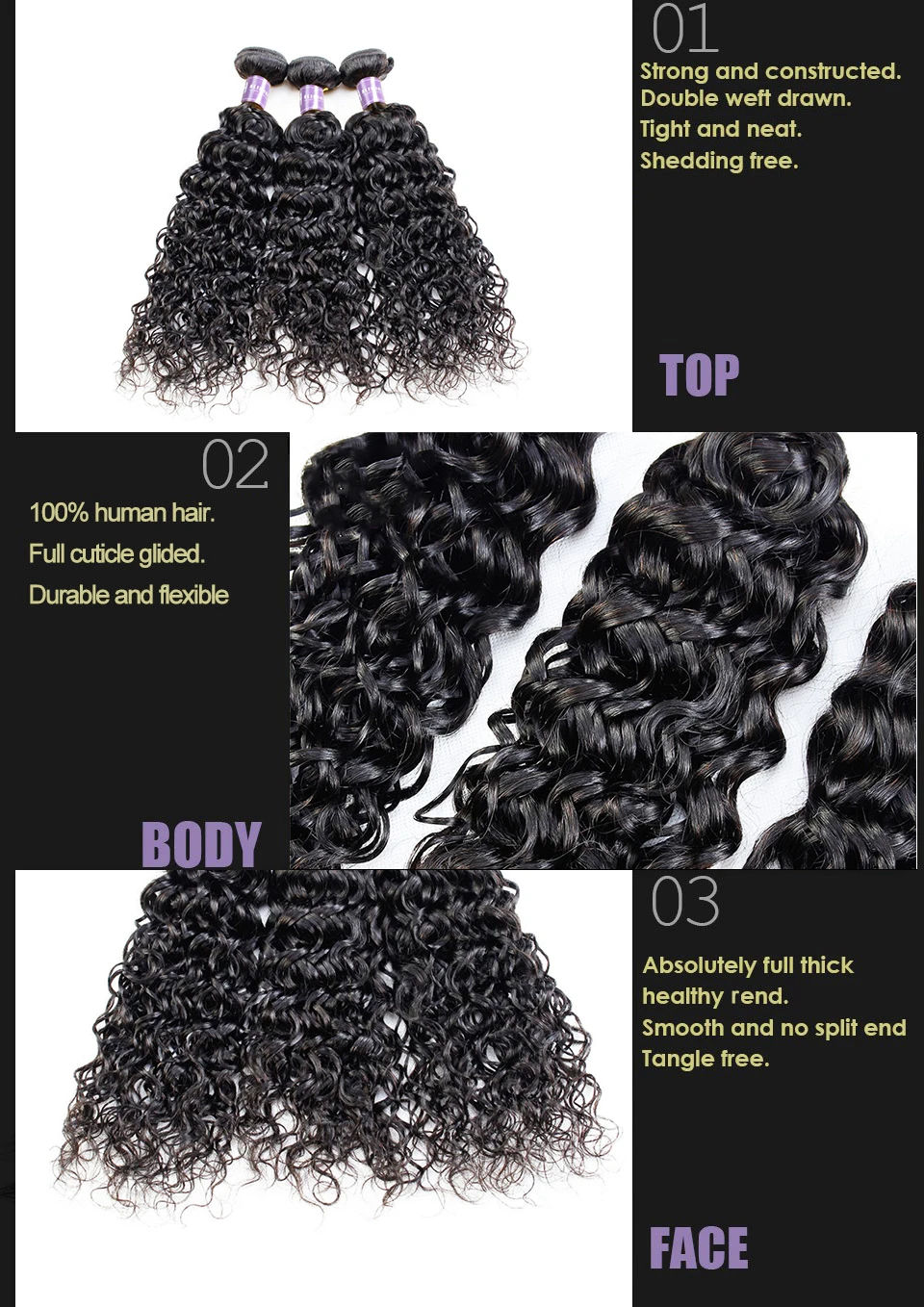 ALIMICE Malaysian Water Wave 3 Bundles Human Hair Extensions Natural Color#1B 8-30 Inch Non Remy Hair Weaves Bundles 3PcsLot  (22)