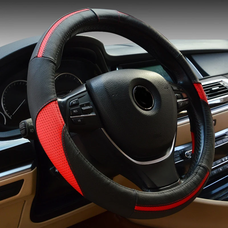 JQTUNING Top Layer Leather Steering Wheel Cover Sport Style Car Covers