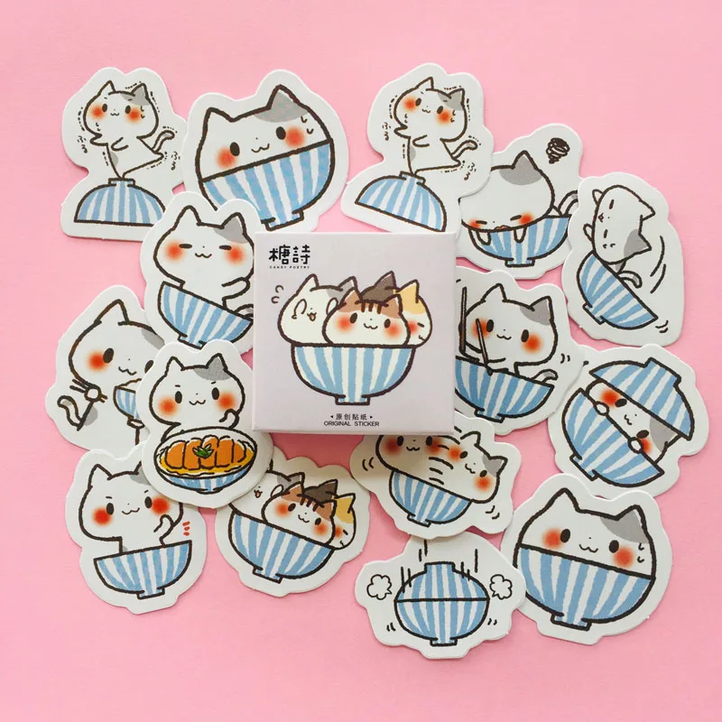 

45pcs /box Cute Cats in Bowls Mini Decorative Stickers Scrapbooking DIY Diary Album Stick Label