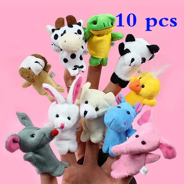 

10PCS Cartoon Puppet Plush Toys Biological Animal Rabbit Frog Duck Cute Baby Birthday Gift Kids Finger Puppet Toy Soft Plush Toy