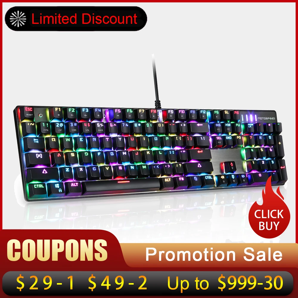 

MOTOSPEED Inflictor CK104 Blue Switches Tactile Mechanical Gaming Keyboard Wired USB Ergonomic LED RGB Backlight for lol DOTA 2