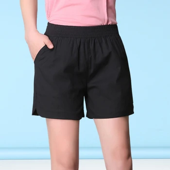 

Women Shorts 8 Colour Elastic Waist 2019 Summer New Casual Women Shorts Pockets Loose Large Size S-4XL Cotton Linen Shorts NO851