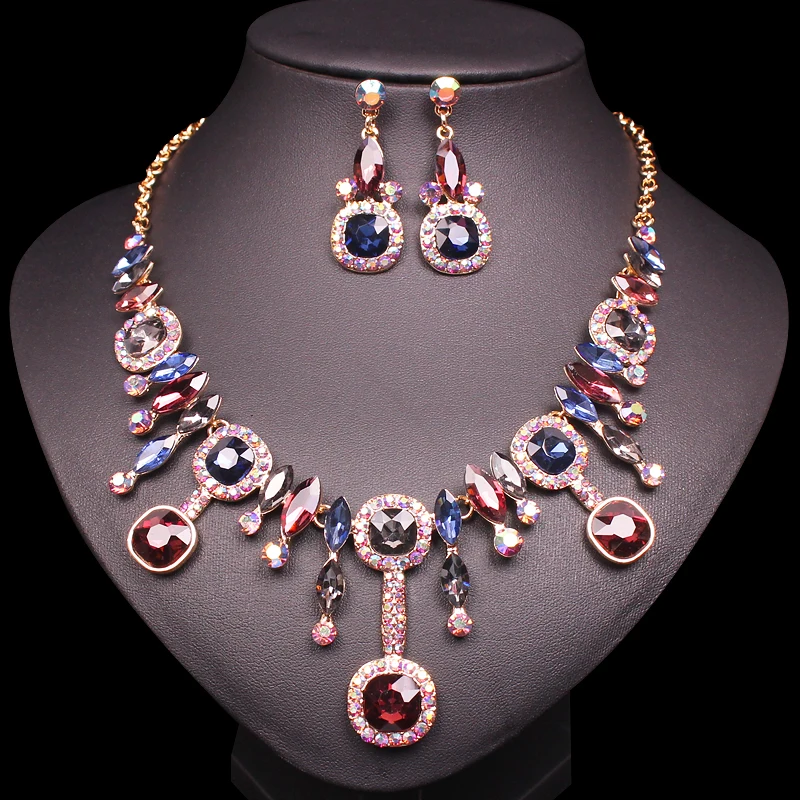 Модные серьги с австрийскими кристаллами, ожерелье, ювелирные изделия, свадебные роскошные женские ювелирные наборы, модные подарки для женщин