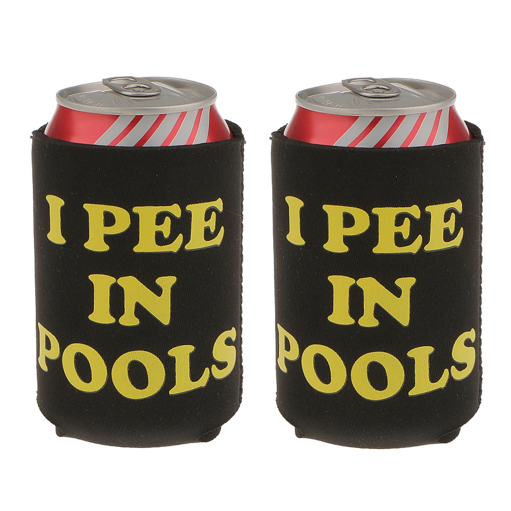 1 Pair I Pee in Pools Soda Beer Stubby Tin Can Cooler Chilling Holder Sleeve