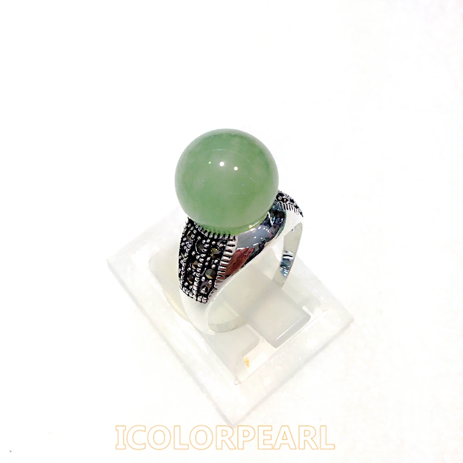 Classic 12mm Round Real Jade Ring With Silver . Nice Gift For All Ladies! Contact For Size.