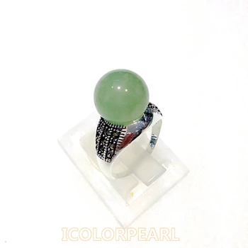 

WEICOLOR Classic 12mm Round Real Jade Ring With Silver . Nice Gift For All Ladies! Contact For Size.