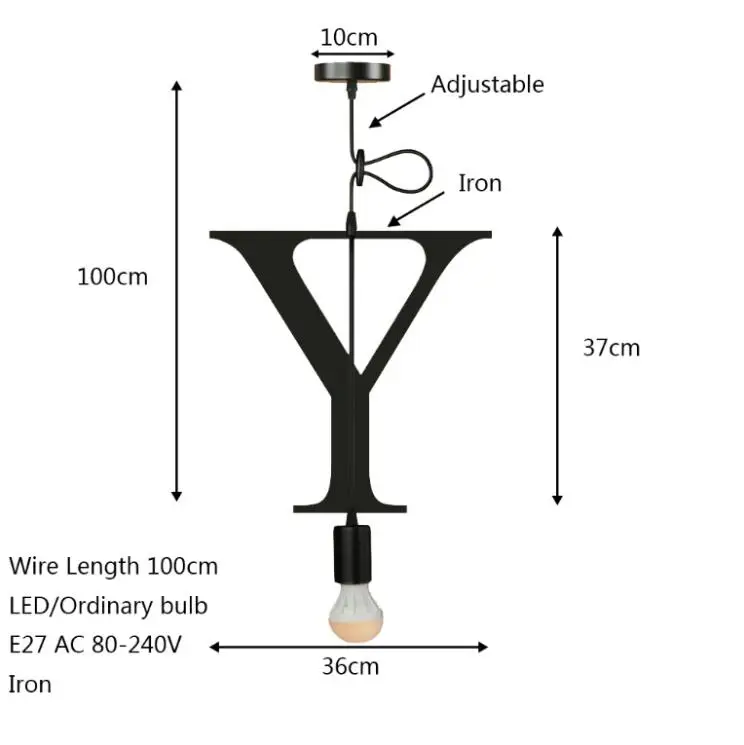 Новинка простой железный букв комбинации N-Z подвесной светильник светодиодный E27 современный Лофт подвесной светильник для restautant магазин кафе бар - Цвет корпуса: Y