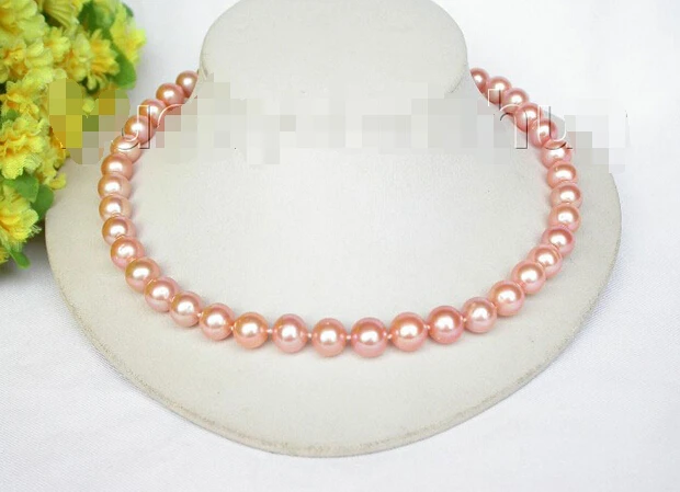 

>>>>>>17.5" luster Natural 11mm round pink freshwater pearls necklace j8309