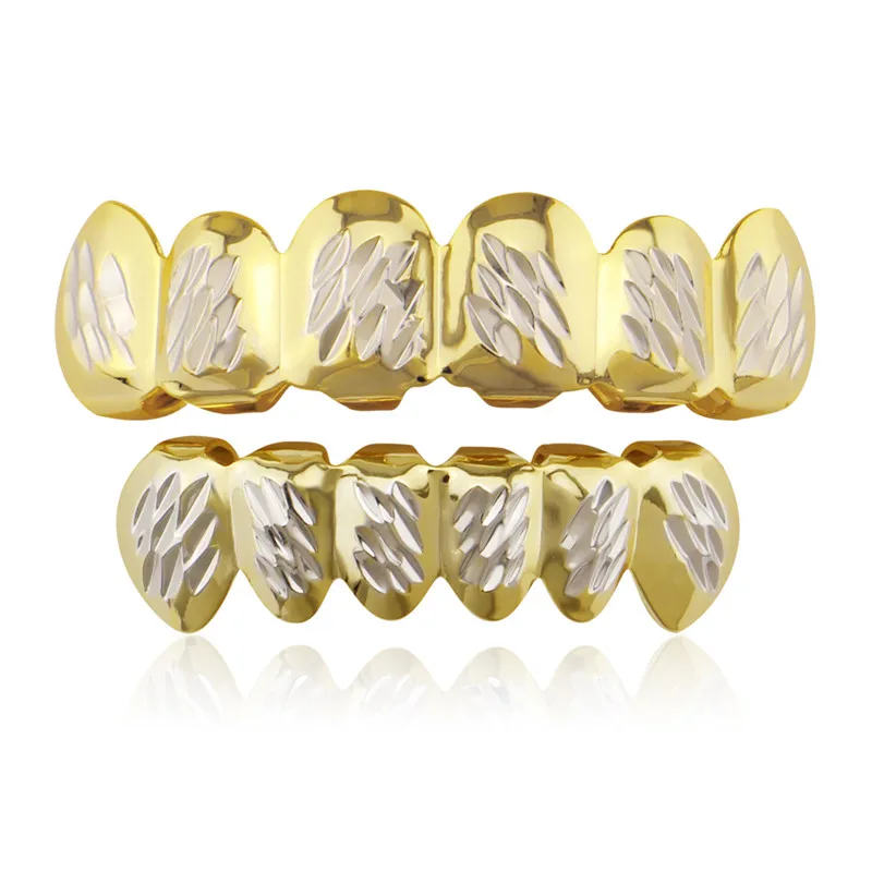 OMYFUN Factory Sell HIPHOP GRILLZ  Dental Grills Teeth Caps Dual Color Gold Silver Punk Men Grills Bijoux Female Body Jewelry (1)