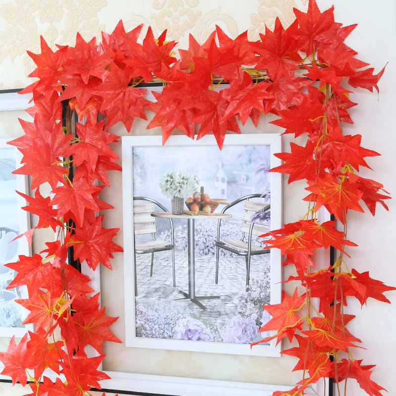 

Simulation of Maple Leaf Artificial Flowers Home Decoration red maple leaf rattan Decorative flowers Pipe air conditioning vines