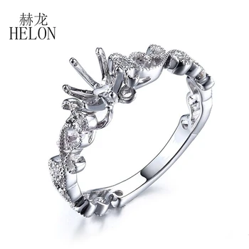 

HELON Round Cut 5-5.5mm Solid 10K White Gold Semi Mount Diamonds Ring Engagement Wedding Fine Jewelry Ring Women's Diamonds Ring