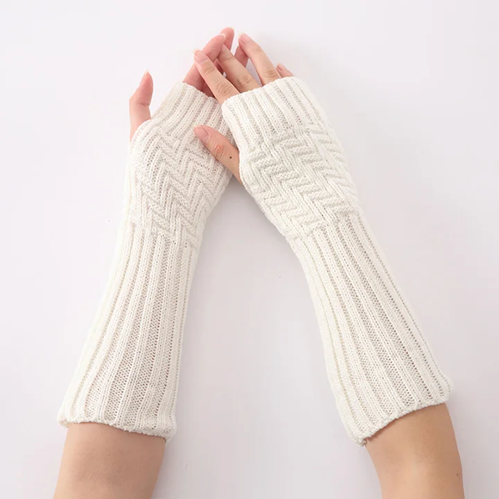 YOZIRON, модные вязаные зимние длинные перчатки без пальцев, женские перчатки, одноцветные варежки для взрослых, шерстяные гетры - Цвет: white