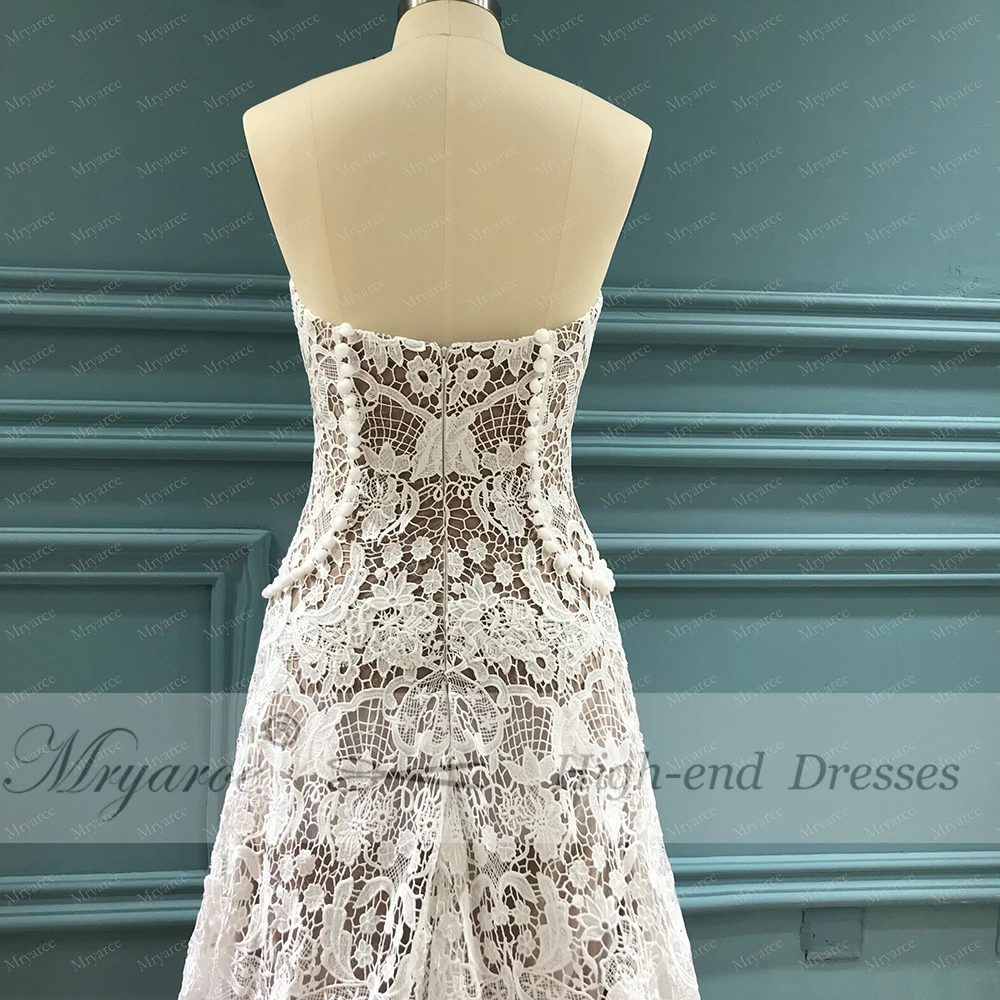 Mryarce Unique Wedding Dress 2019 Luxury Crochet Lace A Line Beau Gown A Line Boho Chic Bridal Gown Bell Sleeves  (7)
