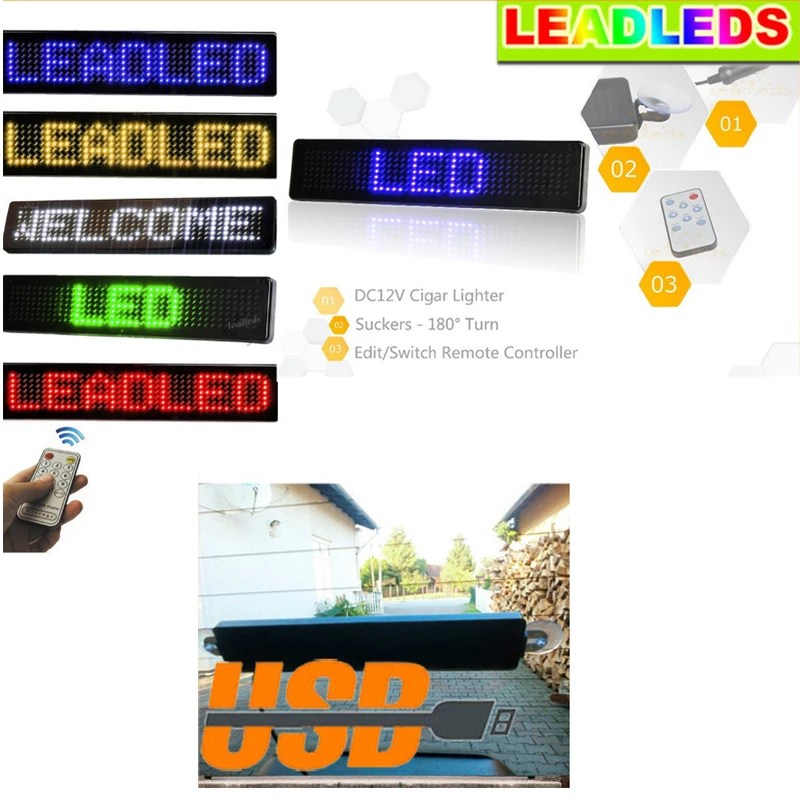 

Led Car display screen 7X41 pixels Diy kit 23CM DC5V ~ DC12V Car LED Sign Remote Control Programmable Rolling information