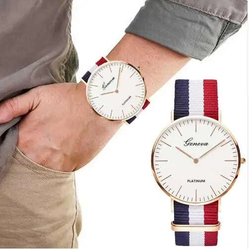 

Top Luxury Brand Stripe Nylon Band Watch Men Quartz Wristwatch Casual Lady Woman Watch Montre Femme Reloj Mujer Horloges orologi