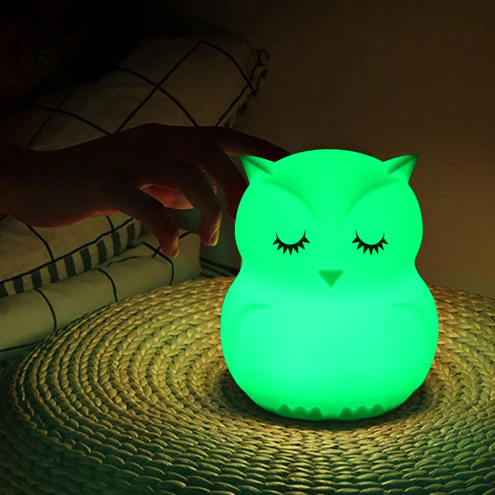  Owl Bird Hippo LED Night Light Touch Sensor 9 Colors Remote Control Timer Silicone USB Charging Chi - 32976032680