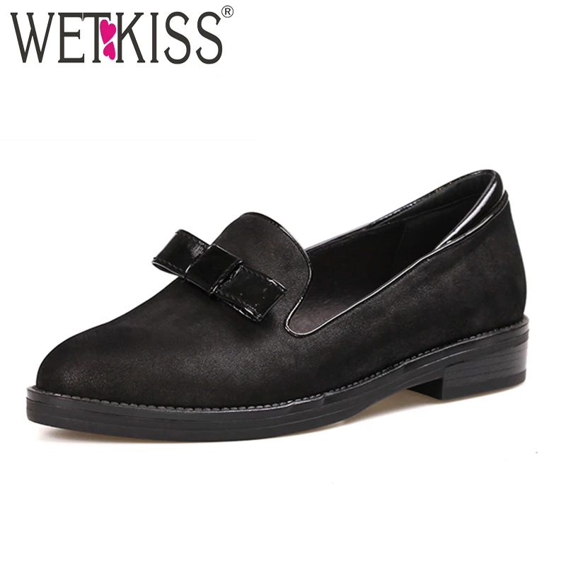 

WETKISS Genuine Leather Women Flats Round Toe Flat Sole Shoes Butterfly Knot Footwear 2018 Autumn Fashion Casual Female Shoes