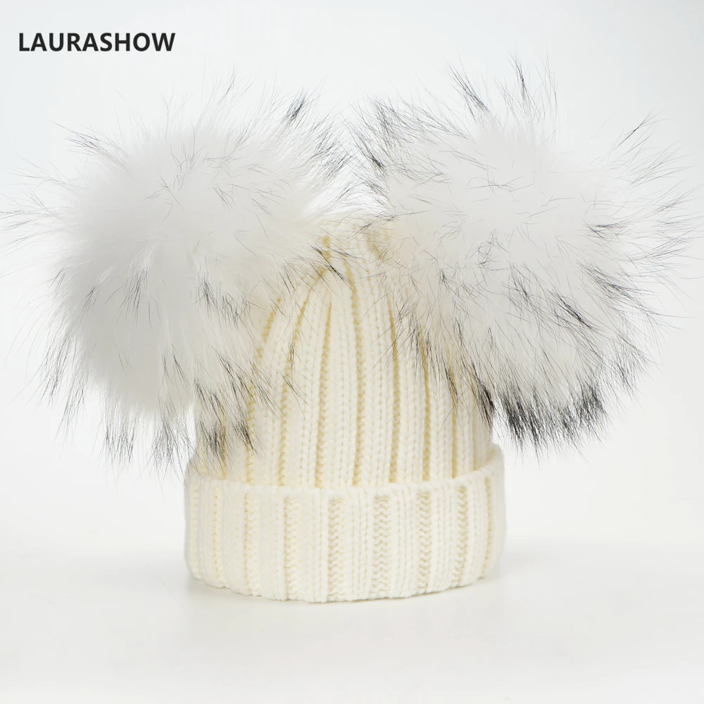 Женская шапка с помпоном из натурального меха lauriashow зимняя брендовая двумя
