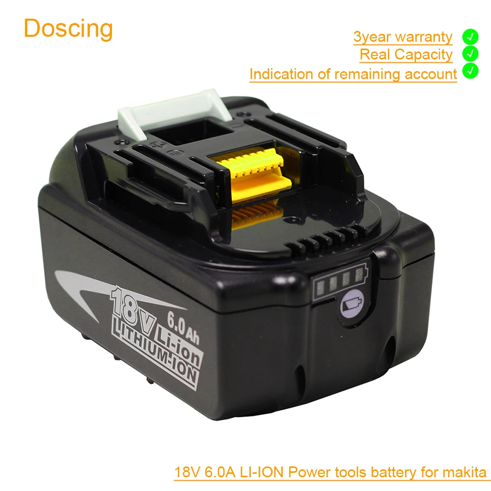 

Doscing For Makita BL1860 18V 6000mAh Lithium Power Tools Battery Replacement BL1815 BL1840 LXT400 194204-5 194205-3 194309-1