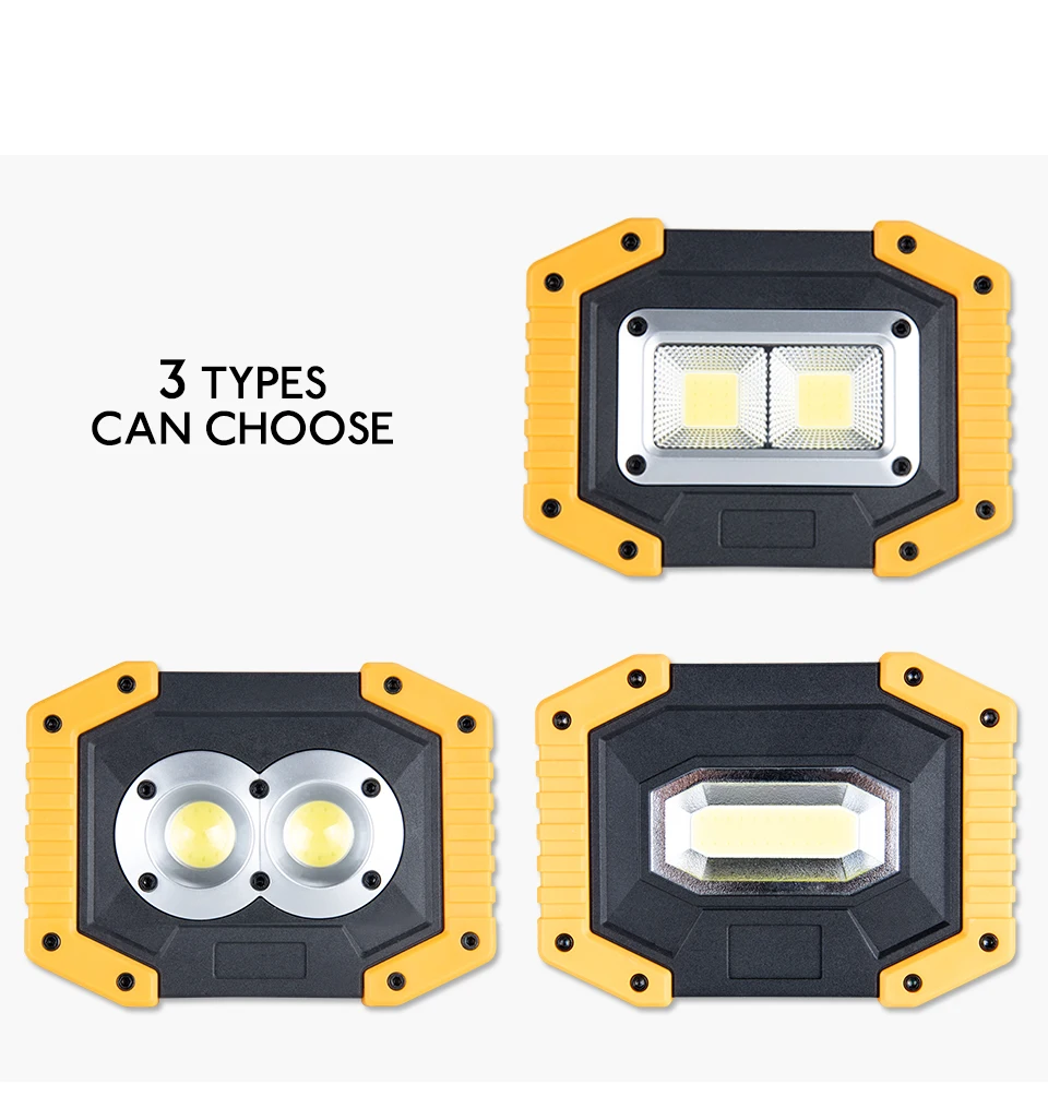 Супер яркий 30 Вт светодиодный рабочий свет COB портативный прожектор светодиодный Фокус Перезаряжаемый 18650 батарея Открытый Кемпинг Палатка свет Рабочая лампа