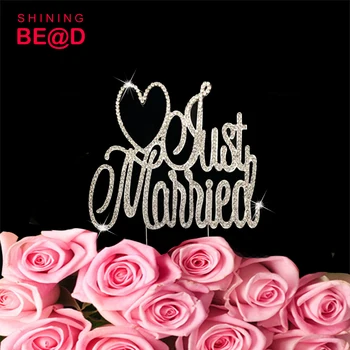 

10 pcs/lot+Party monogram wedding cake toppers --just married with heart for wedding decoration