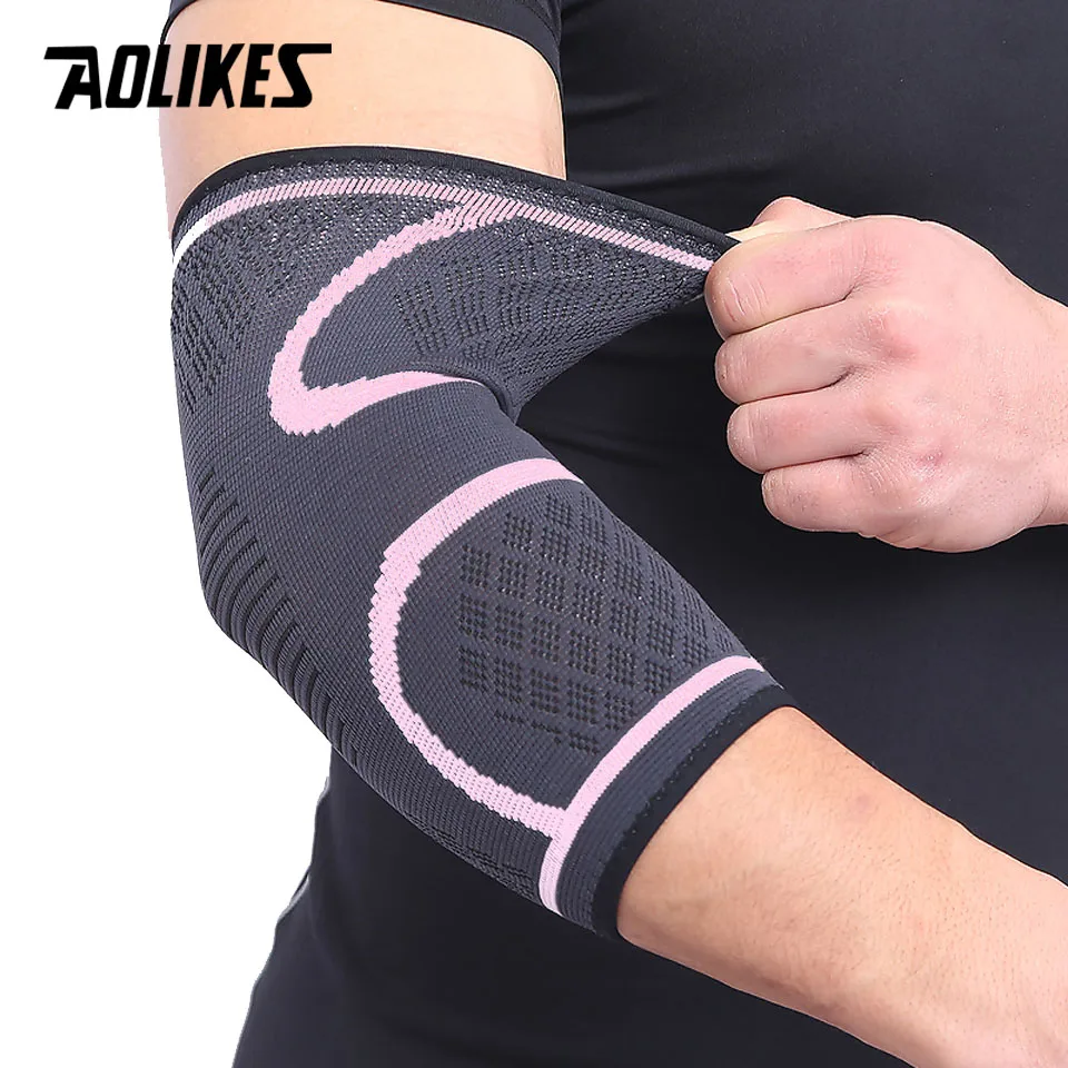 AOLIKES 1 пара эластичных налокотников для баскетбола, тенниса, налокотники для поддержки, защитное снаряжение, дышащие налокотники, спортивные защитные аксессуары - Цвет: Pink