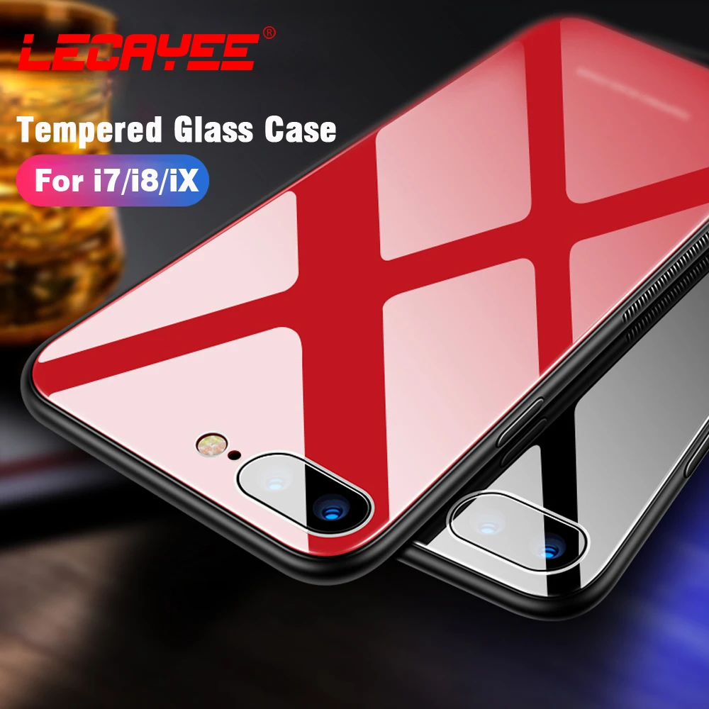 

For iPhone 6 7 8 Case Back Tempered Glass Cover For iPhone 7 8 X 6S Plus Phone Case Soft Silicone Frame Phone protective Case