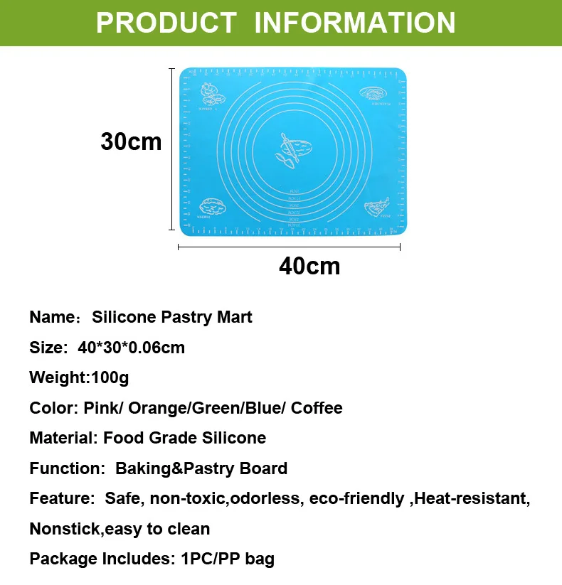 1 шт. 40*30 см сладкий цвет силиконовый антипригарный кондитерский коврик для замеса теста шкала шоу доска для выпечки инструменты для торта кухня посуда