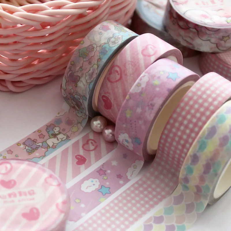 Креативное милое и сердечком для девочек лента Washi Kawaii розовый единорог клей Sky лента DIY Скрапбукинг Стикеры этикетки клейкая лента