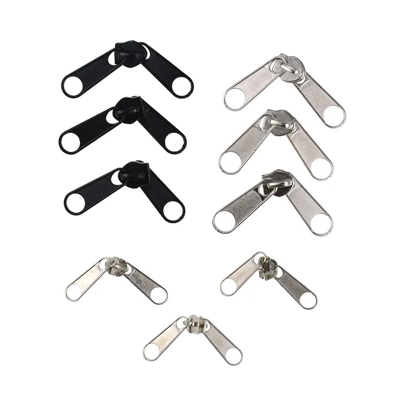 9pcs Mix #3 #5 Zipper Slider Black Silver Color Double Head Reversible Slider DIY Zip Garment Clothes Fastenings Accessories  (2)