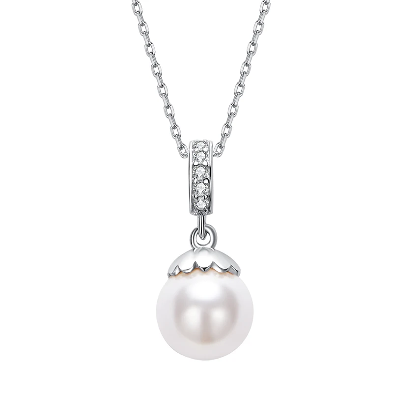 

LEKANI 2019 Hot Jewelry 925 Sterling Silver White Pearl Pendant with Cubic zirconia Necklaces For Elegant Women Present