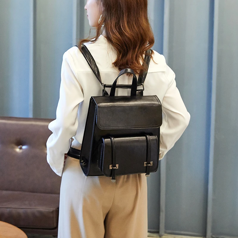 

2019 Genuine Leather Women's Backpack Shoulder Bag Female Real First Layer Cow Leather Ladies Backpack Travel Ipad Cowhide Bag