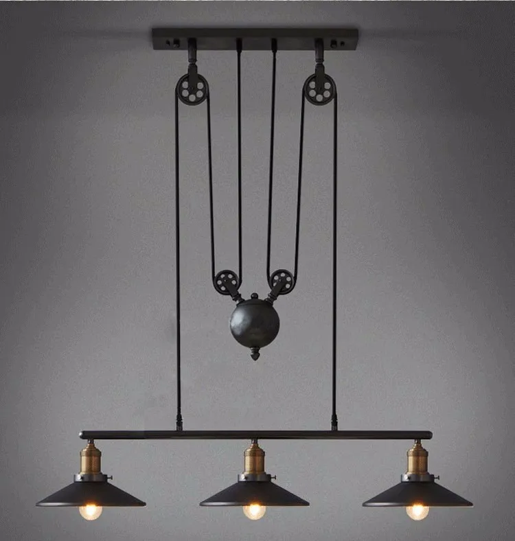 Винтажный Железный Лофт промышленный американский стиль шкив подвесной светильник регулируемый провод Лампа Выдвижной барный светильник Edision лампа